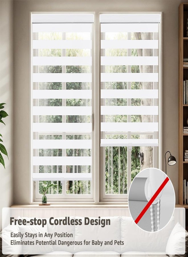 SEEYE Cordless Zebra Blinds for Window, French Door Blinds Free-Stop Roller Window Shades with Valance 22" W x 90" H, Light Filtering Window Treatment Sheer Blinds & Shades Easy to Install, White - Image 4